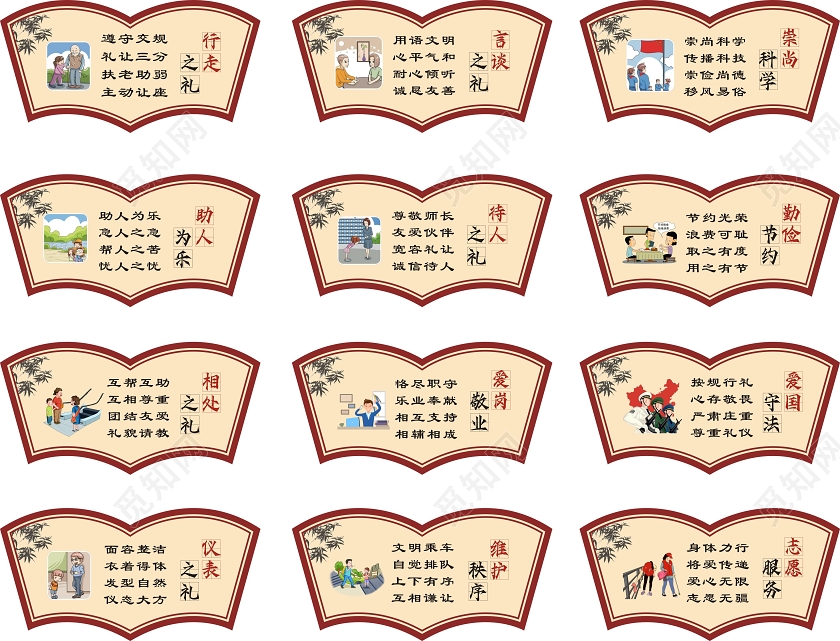 黄色复古文明礼仪文化墙