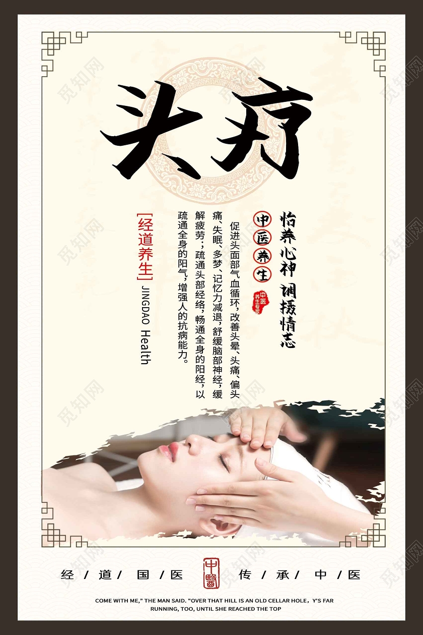 黄色简约头疗养生海报