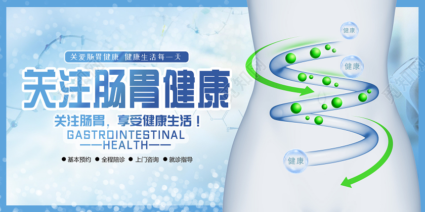 蓝色简约科技风关注肠胃健康