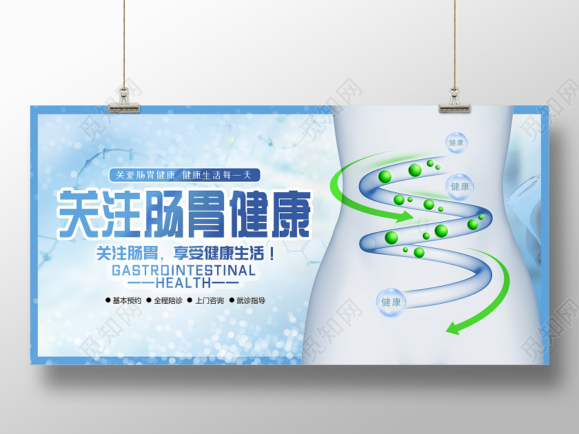 蓝色简约科技风关注肠胃健康