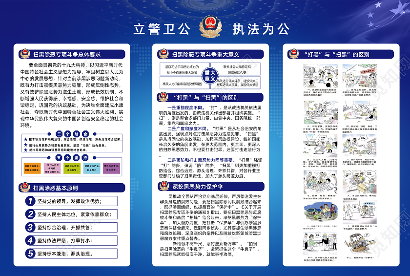 蓝色党建党政扫黑除恶宣传三折页
