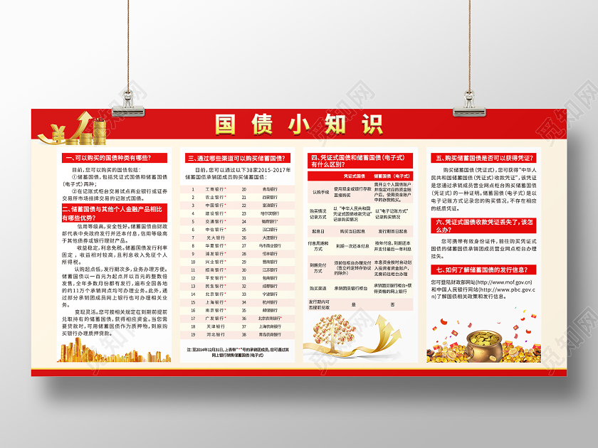 红色大气国债小知识金融知识展板