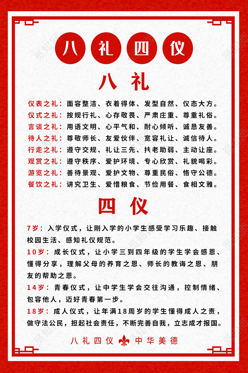 中国风学八礼四仪做美德少年八礼四仪海报
