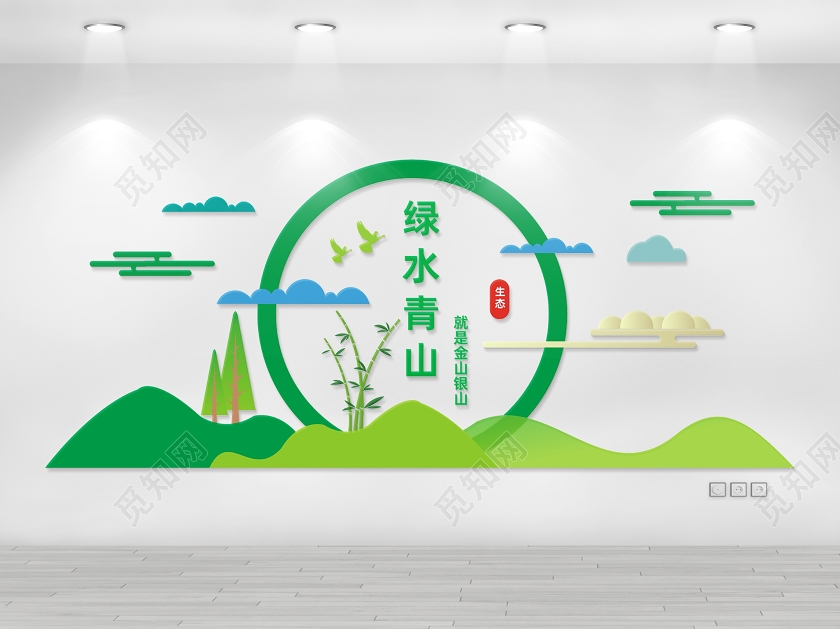 绿色创意绿水青山绿水青山就是金山银山文化墙
