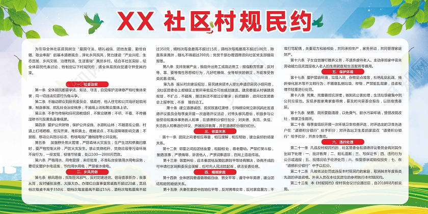 绿色卡通风社区村规民约展板