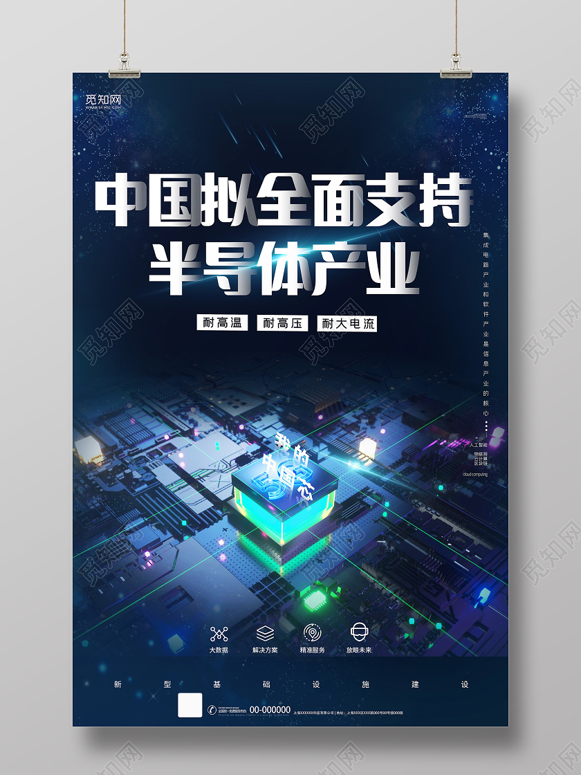 简约大气中国全面支持半导体产业海报