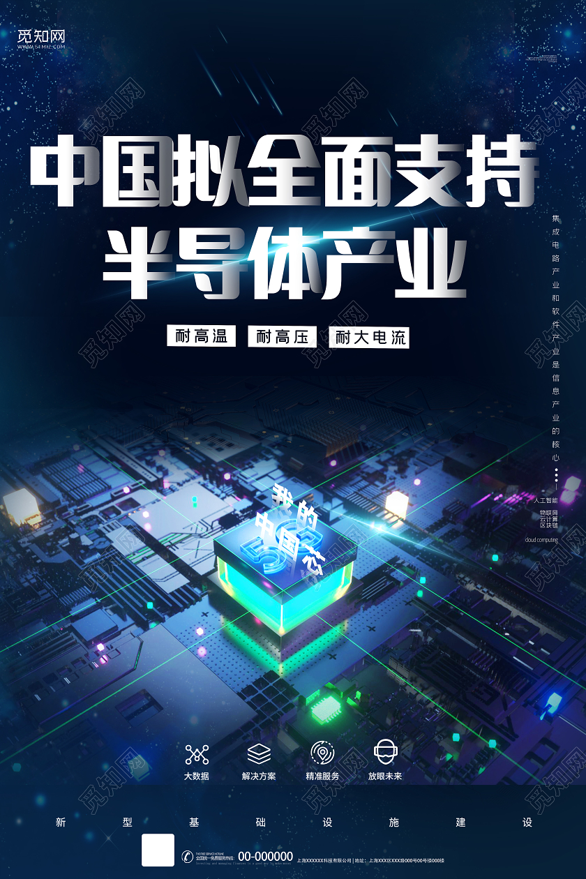 简约大气中国全面支持半导体产业海报