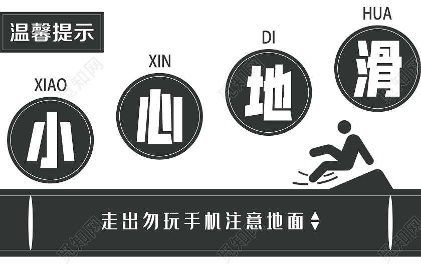 简单大气白色温馨提示小心地滑安全指示牌宣传