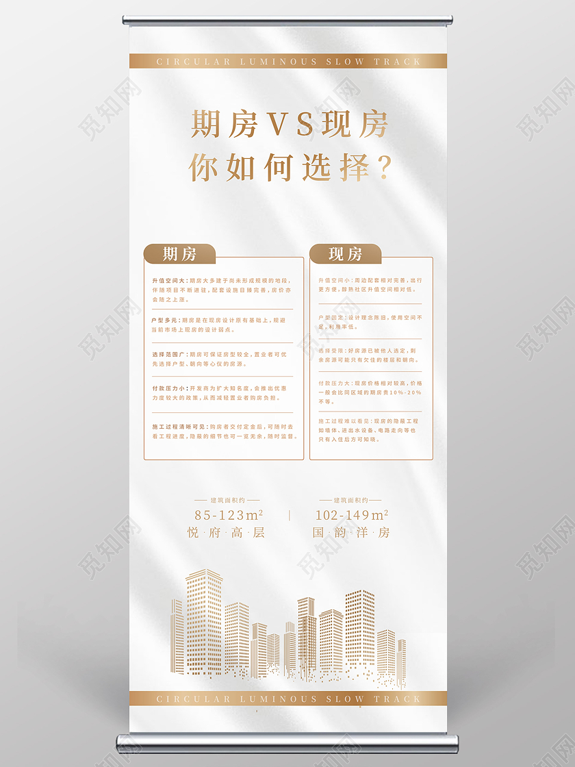 白色绸布大气房地产展架易拉宝