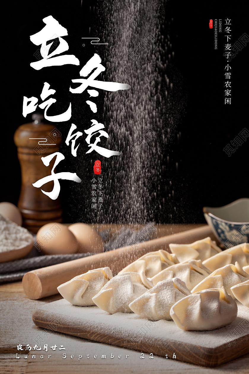 黑色摄影图背景立冬吃饺子立冬海报