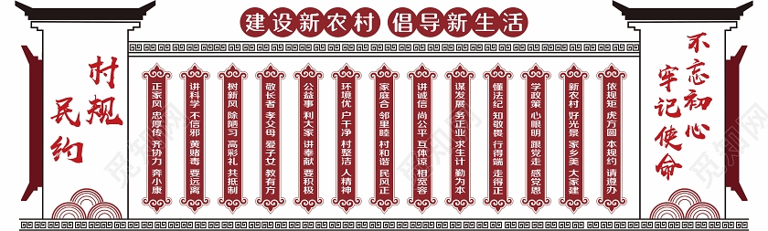 简单大气砖红色建设新农村倡导新生活村规民约文化墙