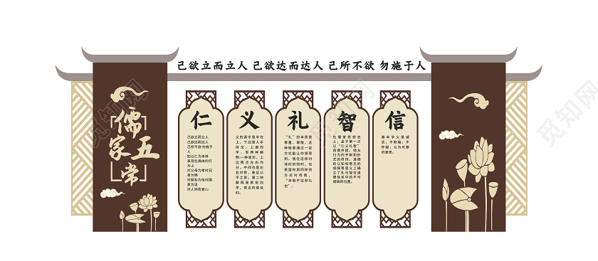 咖色中国风校园文化墙仁义礼智信文化墙儒家文化国学文化墙