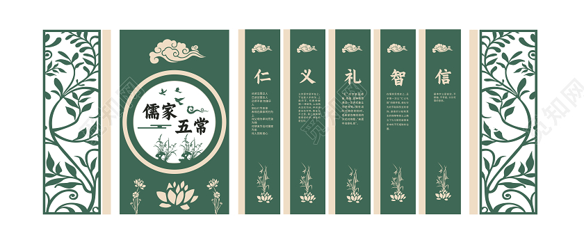 绿色中国风校园文化墙仁义礼智信儒家文化国学文化墙