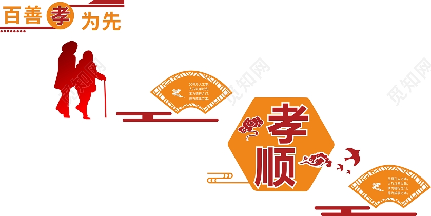 红色中国风百善孝为先校园楼梯文化墙