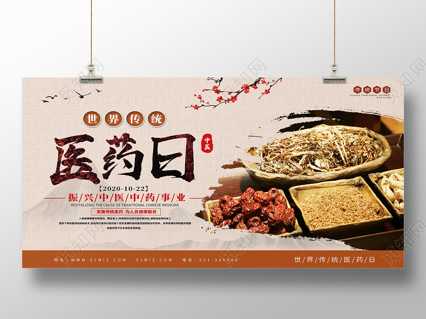 红色古风世界传统医药日展板