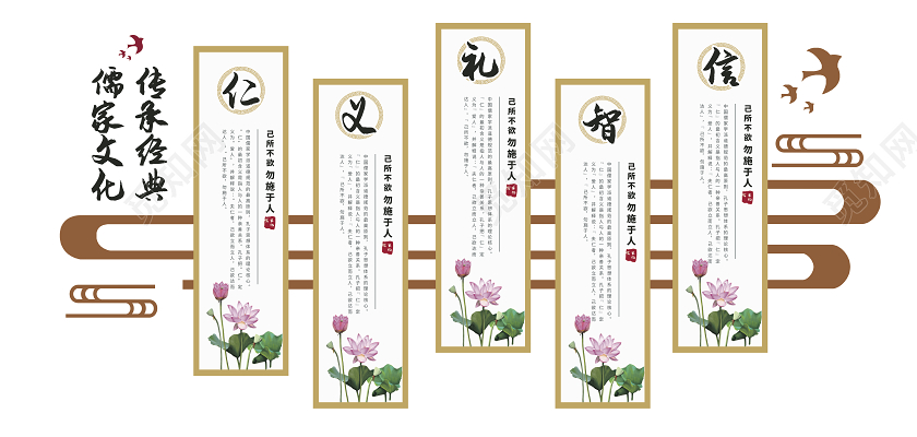 中国风校园文化墙仁义礼智信儒家文化国学文化墙