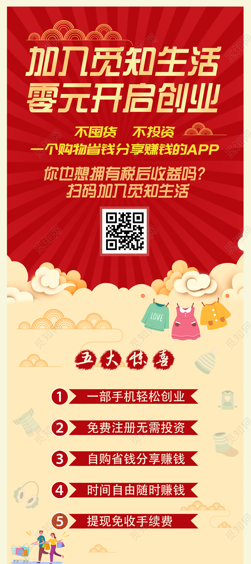 红色简约喜庆创业展架创业展架易拉宝