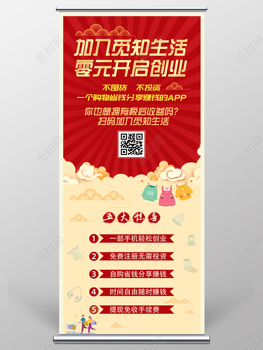 红色简约喜庆创业展架创业展架易拉宝