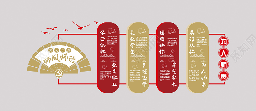 中国风简约大气师风师德文化墙