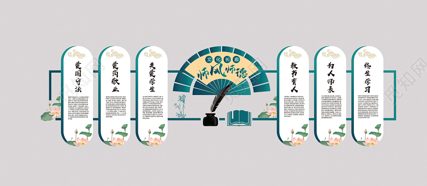 绿色简约中国风师风师德文化墙