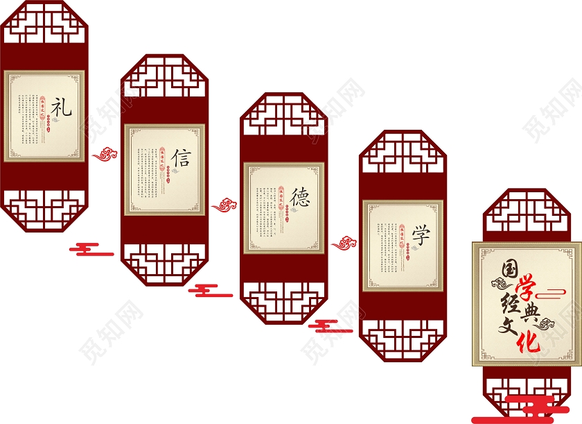 棕色创意中国风国学经典文化校园楼梯文化墙