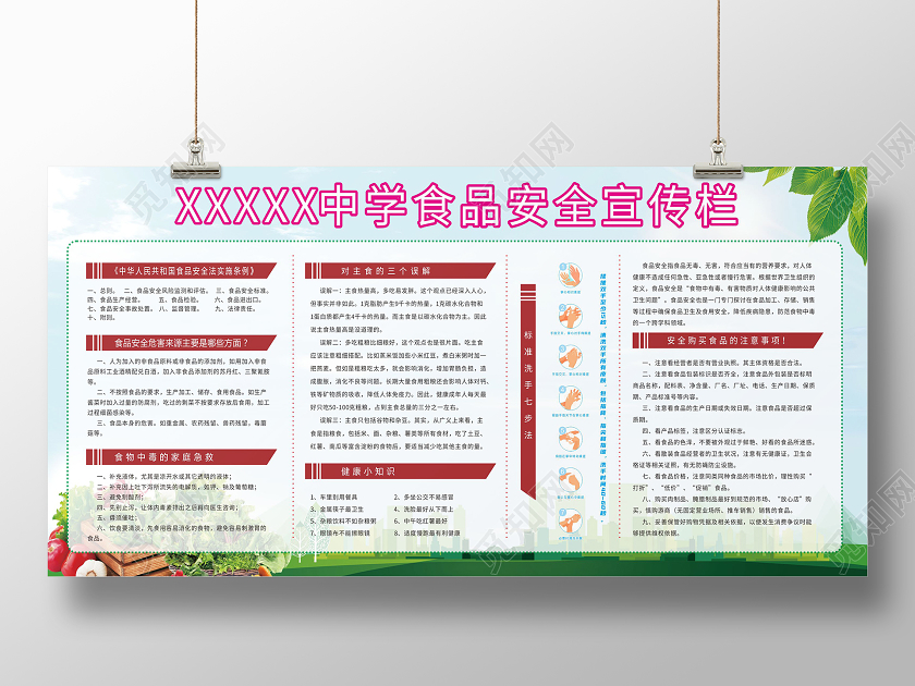 蓝绿色校园食品安全展板