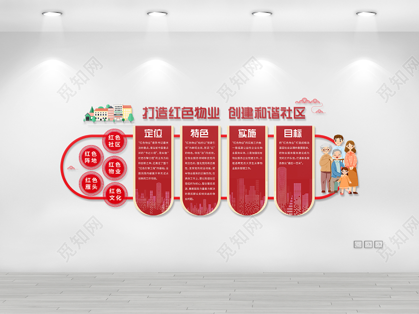 红色大气党建打造红色物业创建和谐社区红色物业文化墙