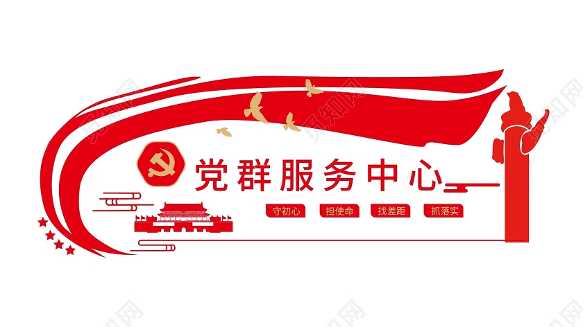 红色简洁大气党群服务中心党建文化墙设计海报