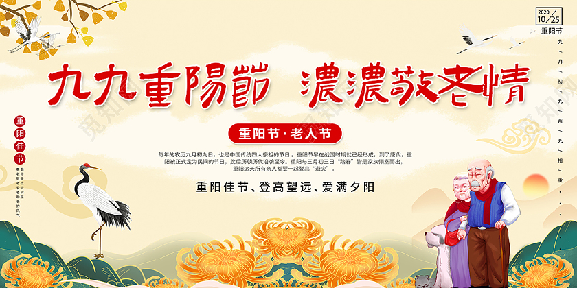 2020重阳节九九重阳节浓浓敬老情展板设计