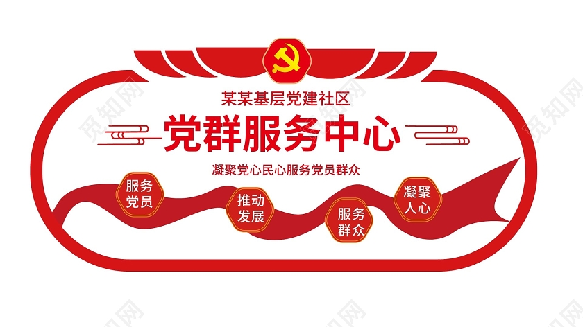 红色简洁大气党群服务中心党政党建文化墙设计海报