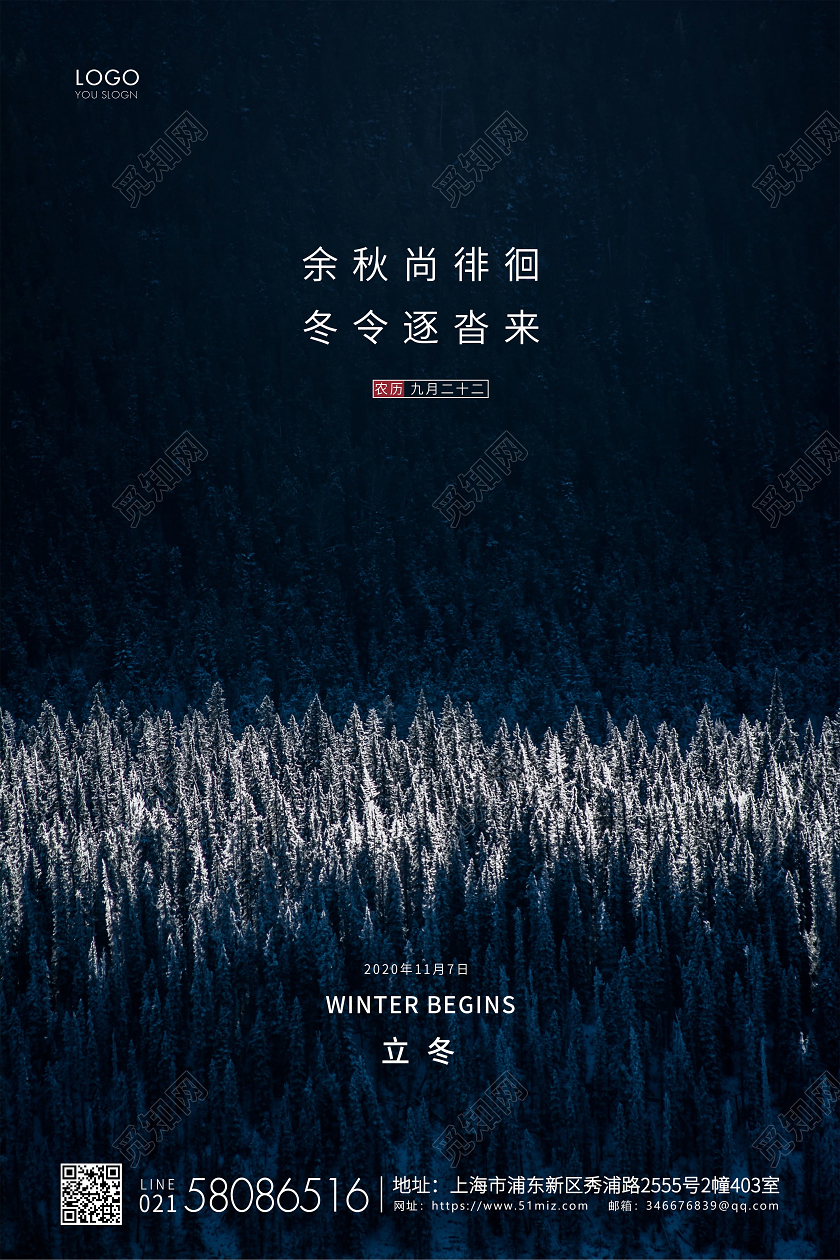 蓝色简约二十四节气立冬节气宣传海报