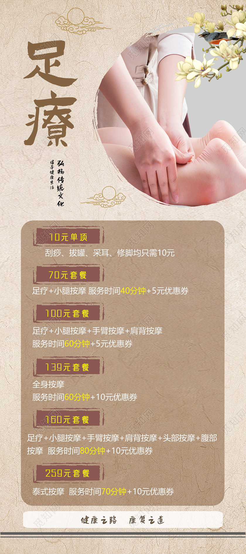 中国风足疗项目价格套餐养生足疗展架易拉宝