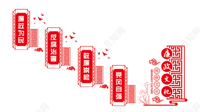 红色廉政文化党建廉政楼梯文化墙