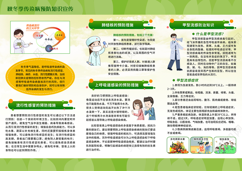 绿色简约秋冬季传染病预防知识三折页