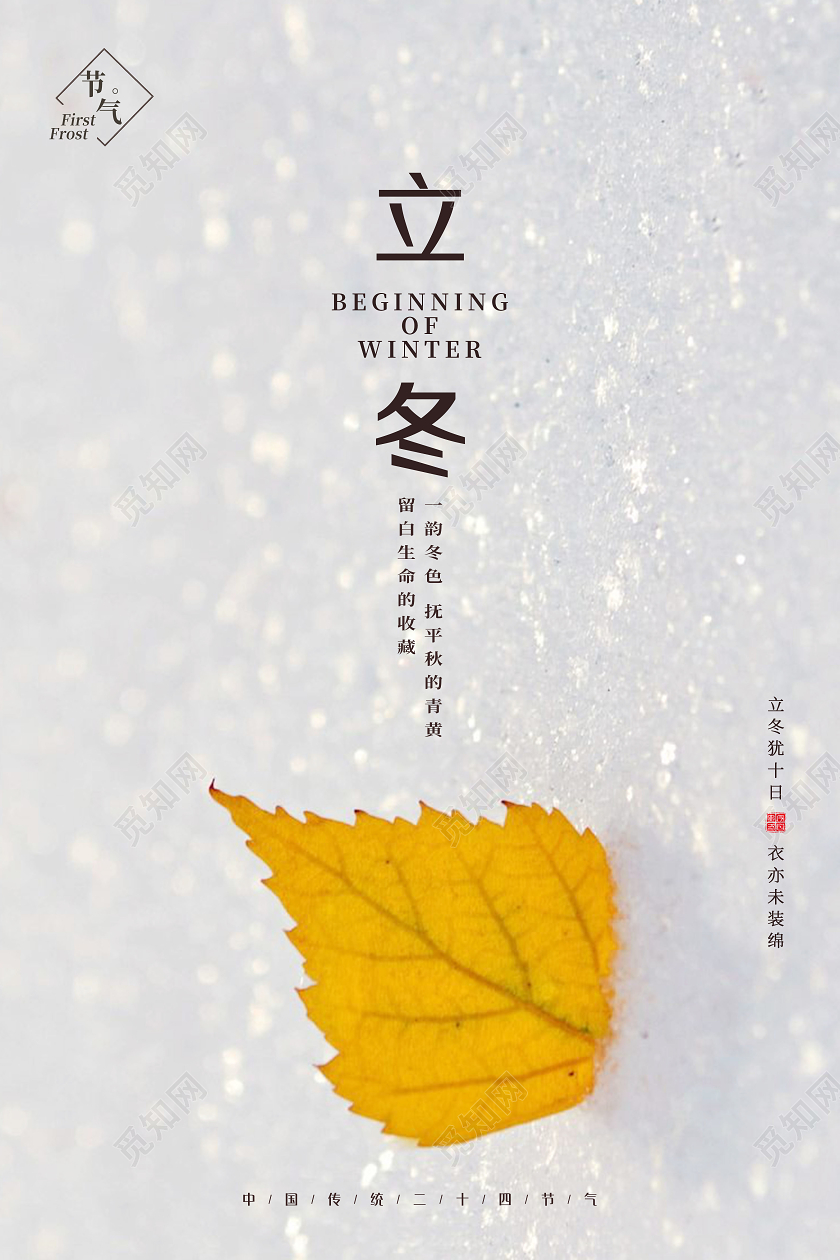 白色简约背景立冬二十四节气海报