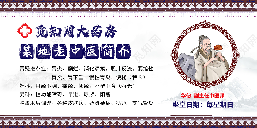复古边框中国风水墨中医老中医医生大夫宣传展板