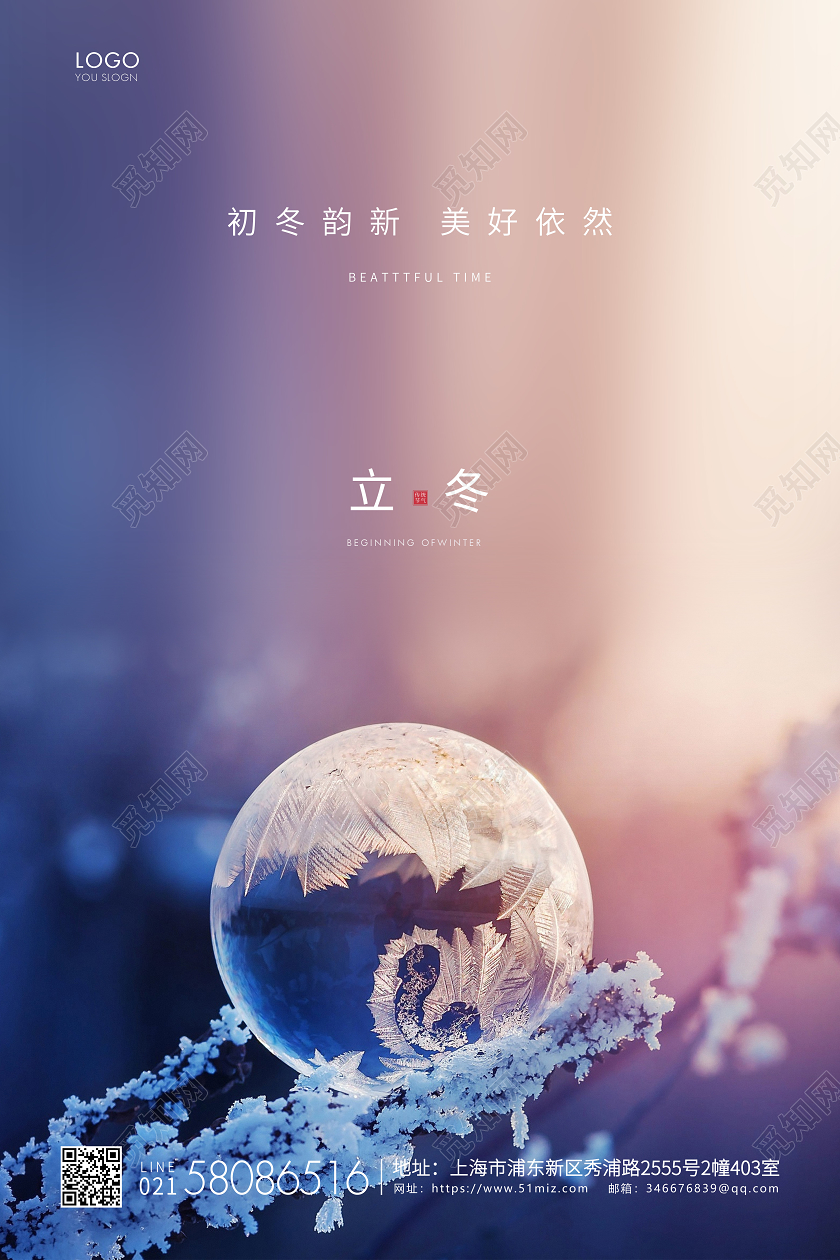 紫色简约二十四节气立冬节气宣传海报