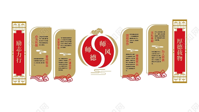 金色简洁中国风 师风师德文化墙设计