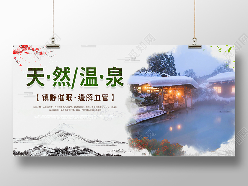 旅游灰色大气天然温泉展板