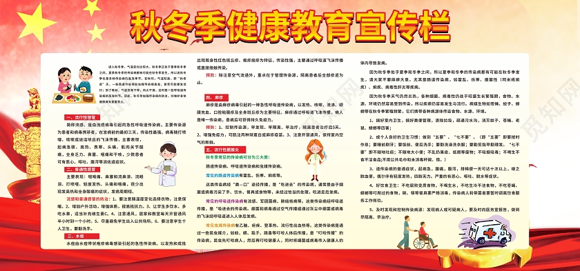 红色创意中国风秋冬季健康教育宣传栏展板