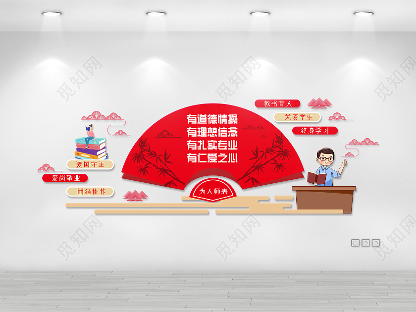 红色简约大气师风师德文化墙