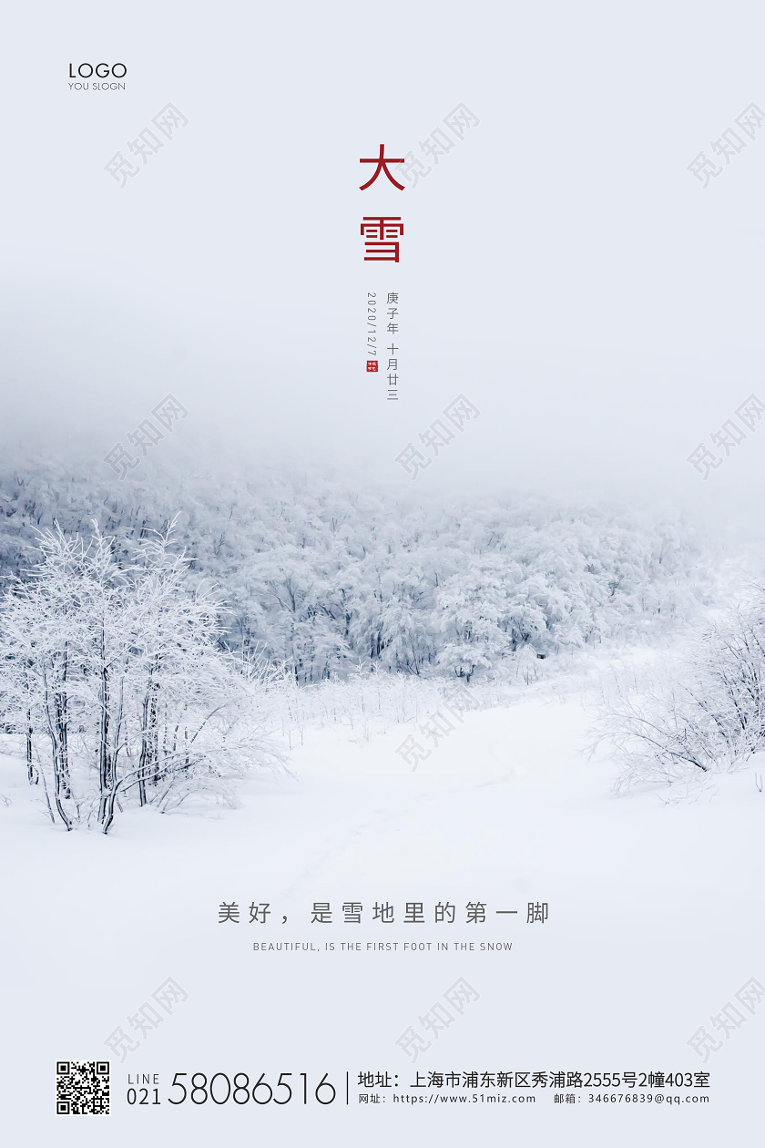 白色简约二十四节气大雪节气宣传海报
