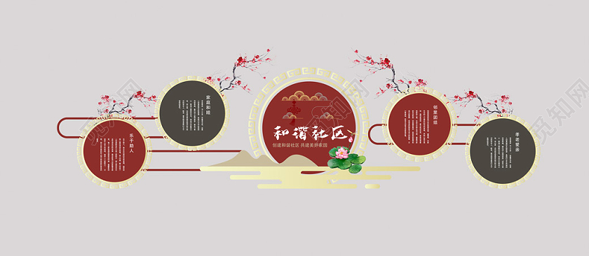 中国风简约大气党建社区邻里和谐文化墙