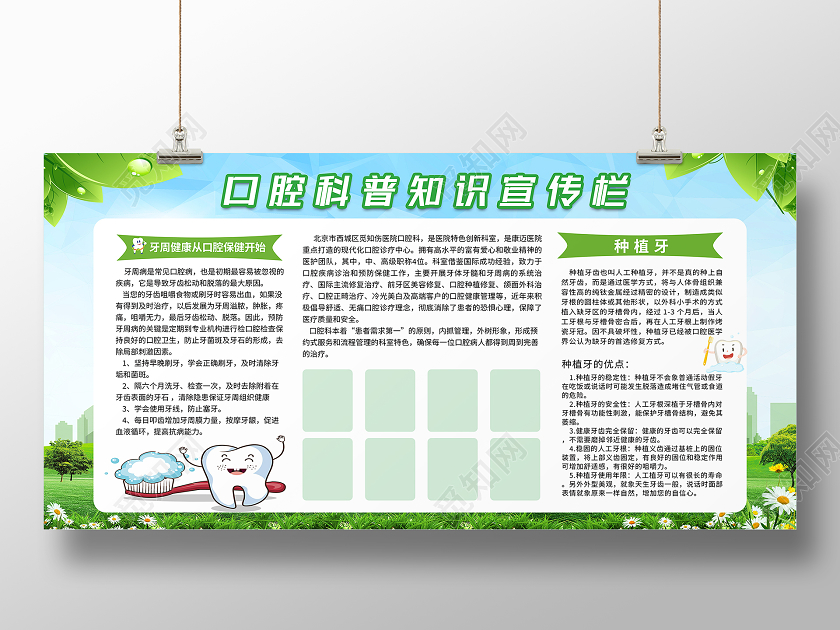 绿色卡通口腔科普知识宣传栏科普展板
