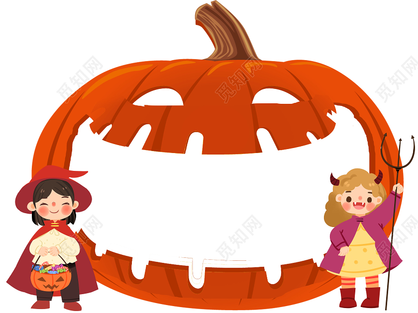 橙色卡通万圣节拍照框