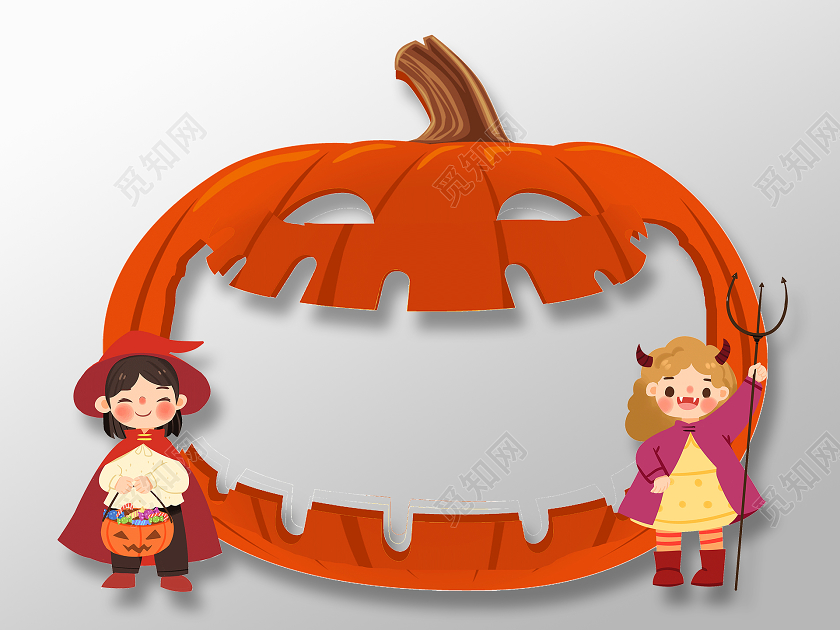 橙色卡通万圣节拍照框