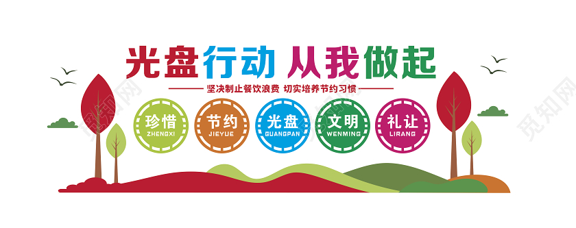 彩色光盘行动从我做起节约粮食文化墙