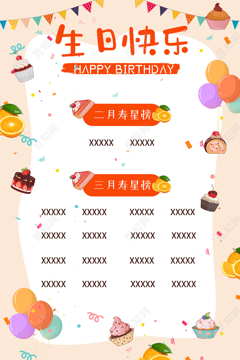 小清新活泼大气生日快乐海报生日会海报