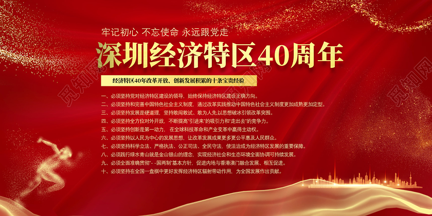 红色喜庆深圳经济特区40周年深圳40周年展板