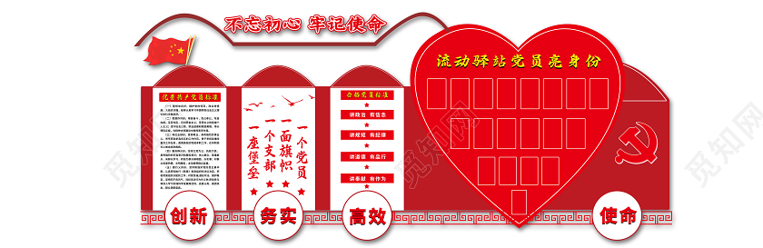 红色简约不忘初心党建墙文化墙不忘初心牢记使命文化墙